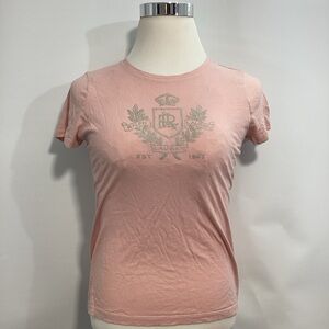 Lauren Ralph Lauren Pink Emblem Short Sleeve Tee Size L